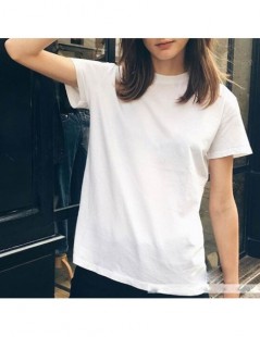 T-Shirts Women Girl Summer Basic T-Shirt Roll Up Short Sleeve Plain Solid Color Pullover Tops Polyester Regular Fit S-2XL - A...