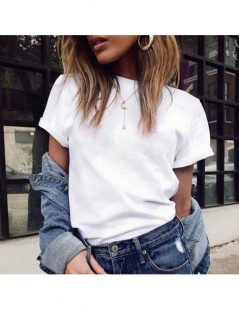 T-Shirts Women Girl Summer Basic T-Shirt Roll Up Short Sleeve Plain Solid Color Pullover Tops Polyester Regular Fit S-2XL - A...