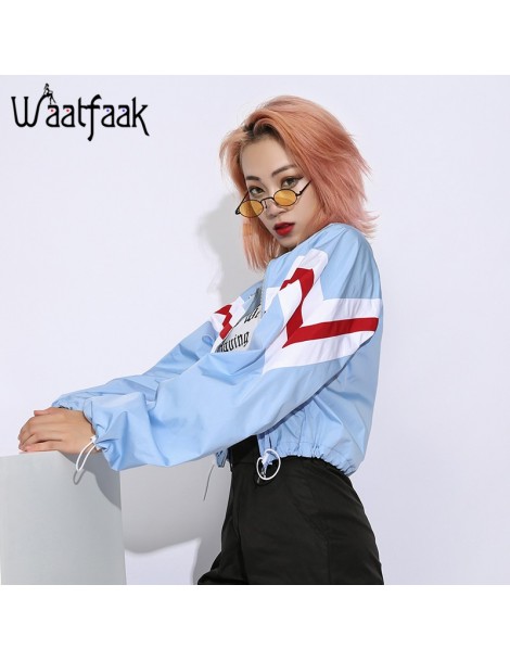 Jackets Short Cropped jacket Women Long Sleeve Blue Bomber jacket Windbreaker Patchwork Drawstring Loose Fashion Autumn Coat ...