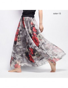 Skirts New Fashion 2018 Women's BOHO Elegant Florals Print Chiffon Long Skirt Ladies Slim High-Waist Elastic Waist Pleated Sk...