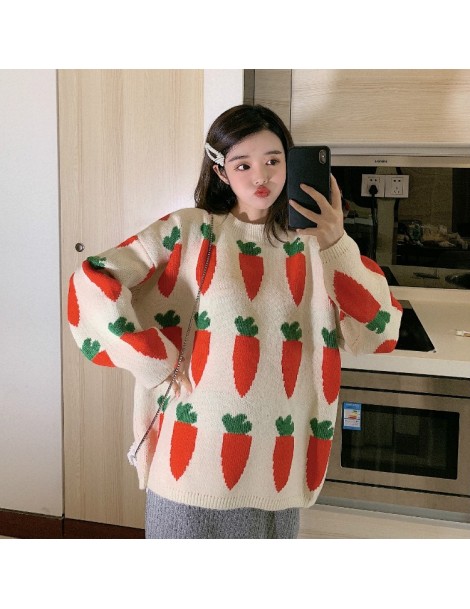 Pullovers Women's Clothing Cute Kawaii Thick Loose Carrot Embroidery Sweater Lady Harajuku Ulzzang Sweaters For Women Ulzzang...