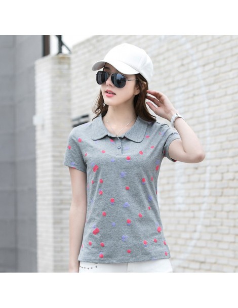 Polo Shirts 2018 Summer New Women Short Sleeve Polo Shirts Butterfly Lapel 2 Buttons Fruit Pattern - Pink - 4C3987105917-3 $2...