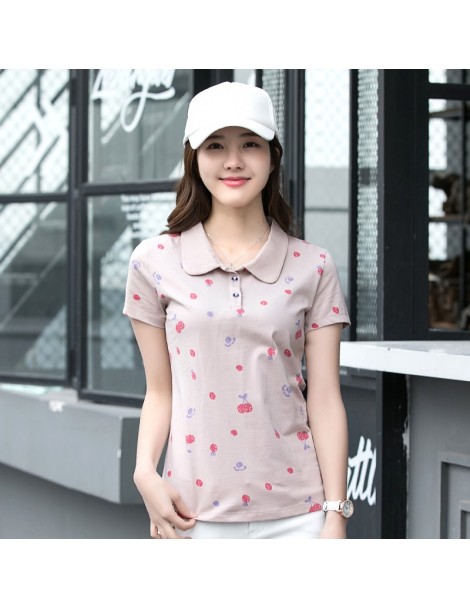 Polo Shirts 2018 Summer New Women Short Sleeve Polo Shirts Butterfly Lapel 2 Buttons Fruit Pattern - Pink - 4C3987105917-3 $2...