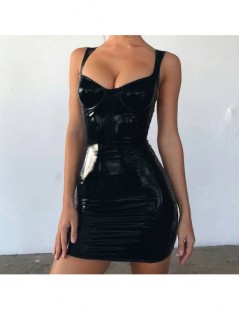 Dresses 2019 Women Sheer Bandage bodycon dress Patchwork Deep V Zipper Club Faux PU leather Evening Slim pencil vestidos femm...