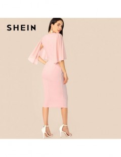 Dresses Pink Elegant Cloak Sleeve Bodycon Dress Women Solid Classy High Waist Party Dress 2019 Slim Stretchy Summer Dress - P...