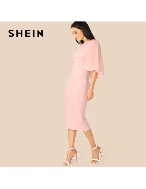 Dresses Pink Elegant Cloak Sleeve Bodycon Dress Women Solid Classy High Waist Party Dress 2019 Slim Stretchy Summer Dress - P...