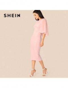 Dresses Pink Elegant Cloak Sleeve Bodycon Dress Women Solid Classy High Waist Party Dress 2019 Slim Stretchy Summer Dress - P...