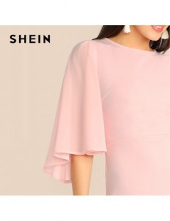 Dresses Pink Elegant Cloak Sleeve Bodycon Dress Women Solid Classy High Waist Party Dress 2019 Slim Stretchy Summer Dress - P...