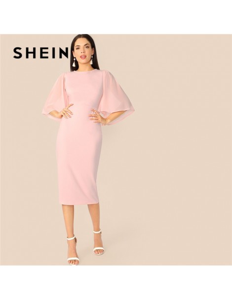 Dresses Pink Elegant Cloak Sleeve Bodycon Dress Women Solid Classy High Waist Party Dress 2019 Slim Stretchy Summer Dress - P...