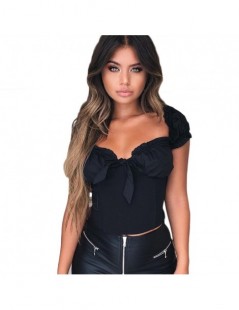 Tank Tops Newest Women lady solid crop tops Hot summer off shoulder bandage short sleeve shirt Strapless Casual Tank Top Club...