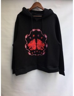 Hoodies & Sweatshirts Women Black Hoodie Lion Head Embroidery Print Drawstring Casual Female Hooded Sweatshirt - Black - 4G30...