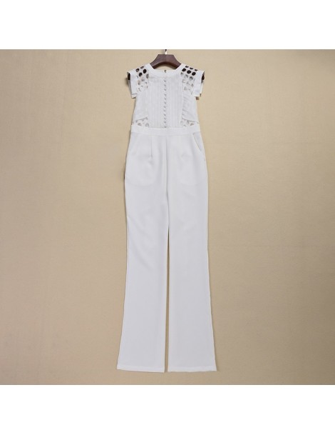 Jumpsuits Solid Hollow Out Women Jumpsuit O Neck Short Sleeve High Waist Bowknot Slim Pants Female Fashion New Spring 2019 - ...