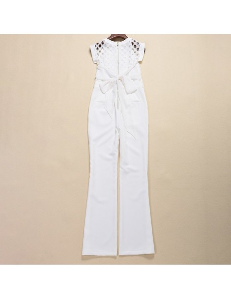 Jumpsuits Solid Hollow Out Women Jumpsuit O Neck Short Sleeve High Waist Bowknot Slim Pants Female Fashion New Spring 2019 - ...