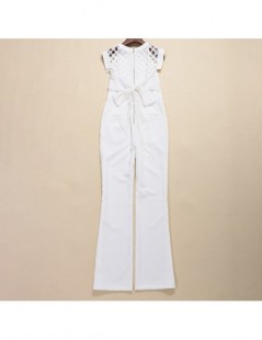 Jumpsuits Solid Hollow Out Women Jumpsuit O Neck Short Sleeve High Waist Bowknot Slim Pants Female Fashion New Spring 2019 - ...