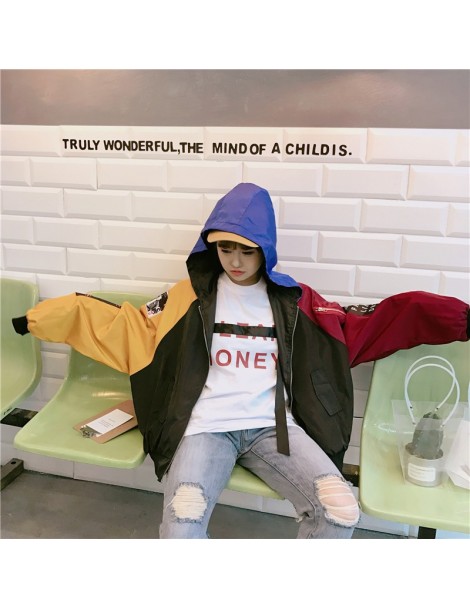 Jackets 2019 Autumn Women Jacket Ulzzang Harajuku Hit Color Stitching Loose Hooded Cardigan Jacket BF Baseball Suit Coat Fema...