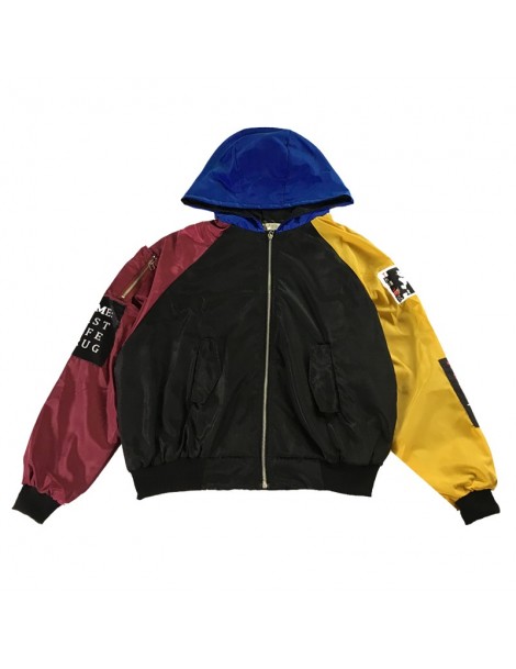 Jackets 2019 Autumn Women Jacket Ulzzang Harajuku Hit Color Stitching Loose Hooded Cardigan Jacket BF Baseball Suit Coat Fema...