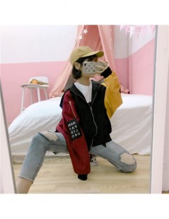 Jackets 2019 Autumn Women Jacket Ulzzang Harajuku Hit Color Stitching Loose Hooded Cardigan Jacket BF Baseball Suit Coat Fema...