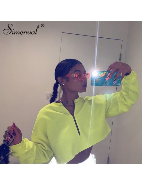 Hoodies & Sweatshirts Neon Color Zipper Women's Sweatshirt Long Sleeve Streetwear Cropped Sweatshirt Casual Basic Solid Fashi...