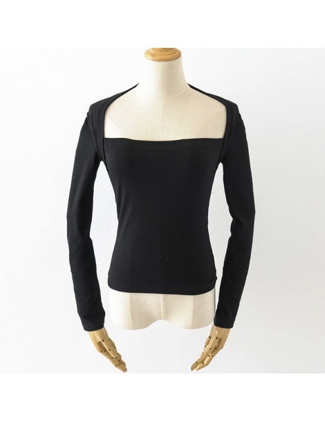 T-Shirts Women Vintage Hepburn Square Neck Fitted Long Sleeve T-shirt - black - 4I3062842754-2 $14.64