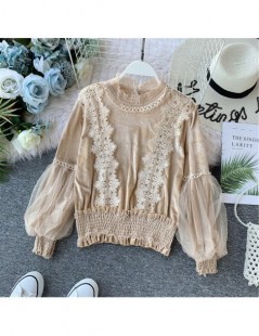 Blouses & Shirts 2019 Autumn Lace Velvet blouse shirt Lantern Sleeve elegant winter pullover mesh shirts tops - Green - 4D417...