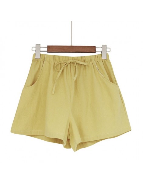 Shorts Summer New High Waist Pants Loose Korean Version Of The Thin Casual Cotton And Linen Solid Color Shorts Pants - YELLOW...