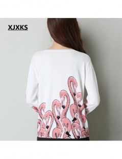 Pullovers Flamingo Pattern Print Sweater Pullover Women New 2019 Spring Jumper Vintage Thin Knitted Sweater Dropshipping - Bl...