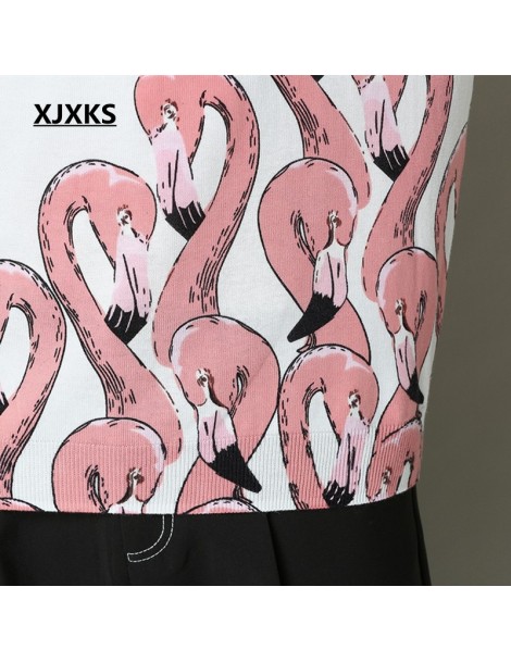 Pullovers Flamingo Pattern Print Sweater Pullover Women New 2019 Spring Jumper Vintage Thin Knitted Sweater Dropshipping - Bl...