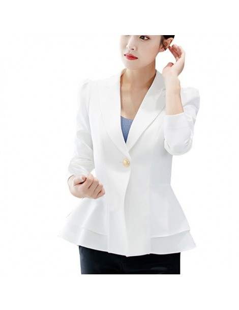 Blazers Women Solid Blazers Cardigan Coat Long Sleeve Business Top Button Lapel Long Sleeve Suit Blouse Loose Coat - White - ...