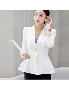 Blazers Women Solid Blazers Cardigan Coat Long Sleeve Business Top Button Lapel Long Sleeve Suit Blouse Loose Coat - White - ...