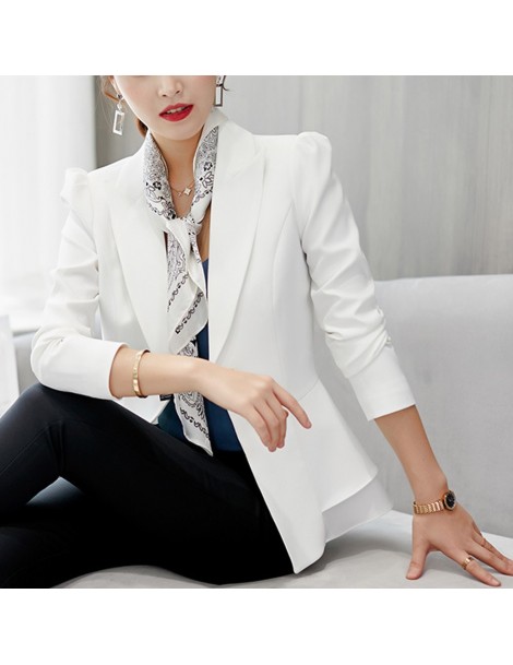 Blazers Women Solid Blazers Cardigan Coat Long Sleeve Business Top Button Lapel Long Sleeve Suit Blouse Loose Coat - White - ...