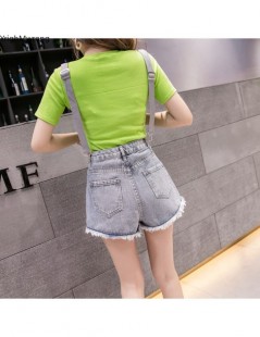 Jeans Shoulder Buckle Adjusted Suspender Strap Ripped Hollow Beading Rivet Hole Hip Hop Punk Women Fashion Short Denim Pant P...