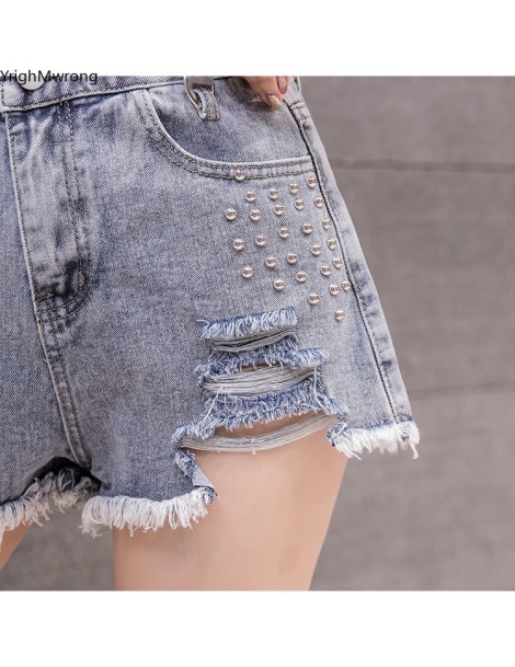 Jeans Shoulder Buckle Adjusted Suspender Strap Ripped Hollow Beading Rivet Hole Hip Hop Punk Women Fashion Short Denim Pant P...