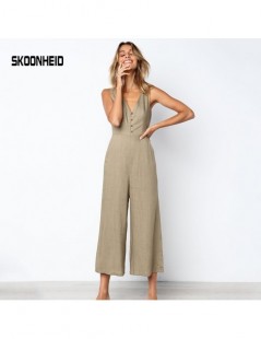 Jumpsuits Women Cotton Jumpsuits solid summer sleeveless wide leg rompers v neck backless office overalls casual loose long p...