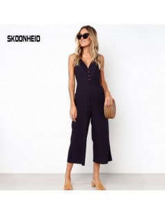 Jumpsuits Women Cotton Jumpsuits solid summer sleeveless wide leg rompers v neck backless office overalls casual loose long p...