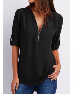 Blouses & Shirts Summer Women Cool Loose Shirt Deep V Neck Chiffon Blouse Casual Ladies Tops Sexy Zipper Pullover Plus Size L...