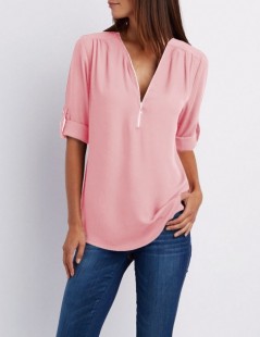 Blouses & Shirts Summer Women Cool Loose Shirt Deep V Neck Chiffon Blouse Casual Ladies Tops Sexy Zipper Pullover Plus Size L...