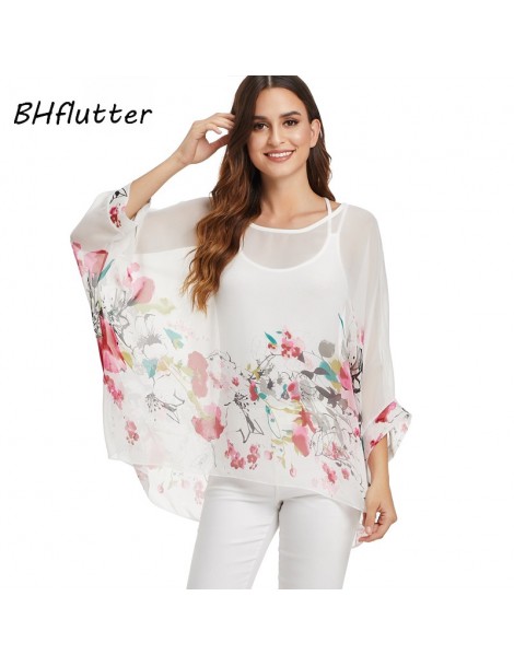 Blouses & Shirts White Blouse Shirt Women Fashion Batwing Casual Summer Tops Tees Ladies Print Chiffon Blouses Streetwear Plu...