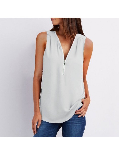 Blouses & Shirts Summer Chiffon Blouse Women's Clothing Vest Solid Color Sleeveless V-Neck Loose Chiffon Shirt Zipper Women T...