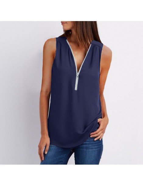 Blouses & Shirts Summer Chiffon Blouse Women's Clothing Vest Solid Color Sleeveless V-Neck Loose Chiffon Shirt Zipper Women T...