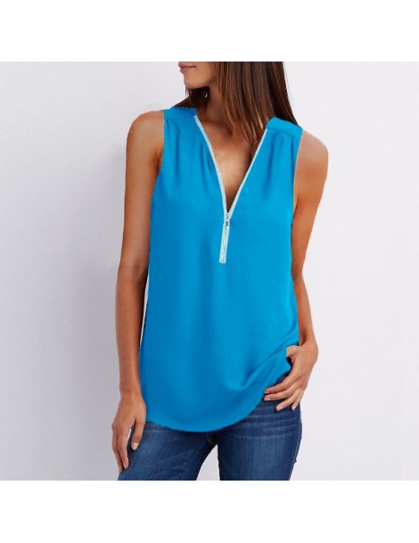 Blouses & Shirts Summer Chiffon Blouse Women's Clothing Vest Solid Color Sleeveless V-Neck Loose Chiffon Shirt Zipper Women T...