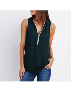 Blouses & Shirts Summer Chiffon Blouse Women's Clothing Vest Solid Color Sleeveless V-Neck Loose Chiffon Shirt Zipper Women T...