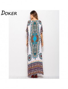 Dresses 2019 Summer New Arrival Boho Printed Beach Dress Women V-neck Short-sleeved Hem Split Loose Robe Dress - Blue - 4U413...