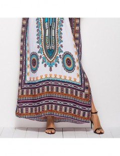 Dresses 2019 Summer New Arrival Boho Printed Beach Dress Women V-neck Short-sleeved Hem Split Loose Robe Dress - Blue - 4U413...