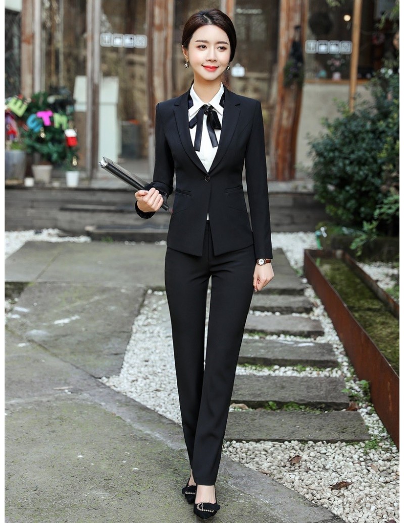 Women's Casual Fashion Formal Black Business Blazer Office Pants Suit Set -  Black pant suit / M
