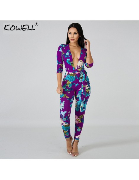 Jumpsuits 2018 New Sexy Women Autumn Purple Jumpsuits Deep V Neck Floral Print Long Sleeve Party Romper Playsuit Skinny Jumps...