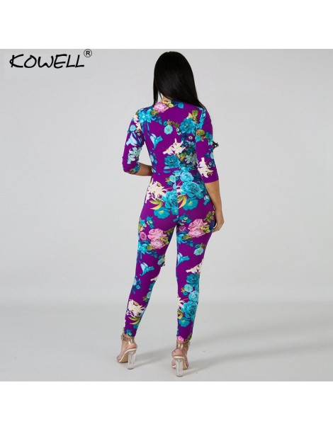 Jumpsuits 2018 New Sexy Women Autumn Purple Jumpsuits Deep V Neck Floral Print Long Sleeve Party Romper Playsuit Skinny Jumps...