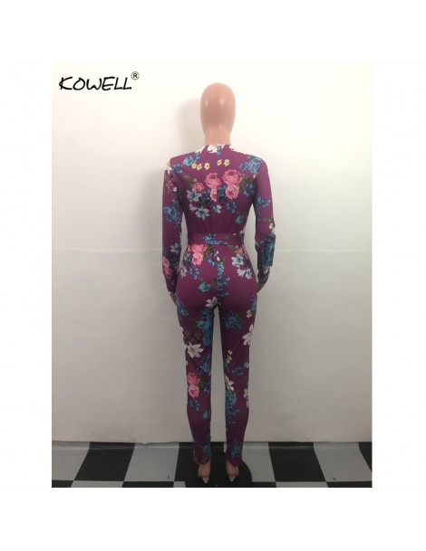 Jumpsuits 2018 New Sexy Women Autumn Purple Jumpsuits Deep V Neck Floral Print Long Sleeve Party Romper Playsuit Skinny Jumps...