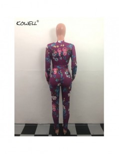 Jumpsuits 2018 New Sexy Women Autumn Purple Jumpsuits Deep V Neck Floral Print Long Sleeve Party Romper Playsuit Skinny Jumps...