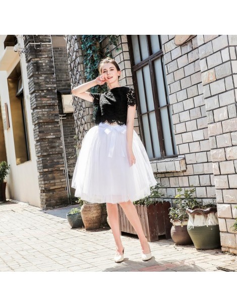 Skirts 5Layers 65cm Summer vintage skirts women Elastic High Waist tulle mesh Petticoat Pleated tutu skirt women Saias midi f...