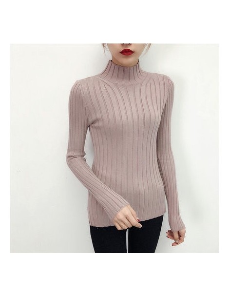 Pullovers 2019 White turtleneck sweater and semi small fresh female short thick slim tight long sleeved all-match knitted shi...